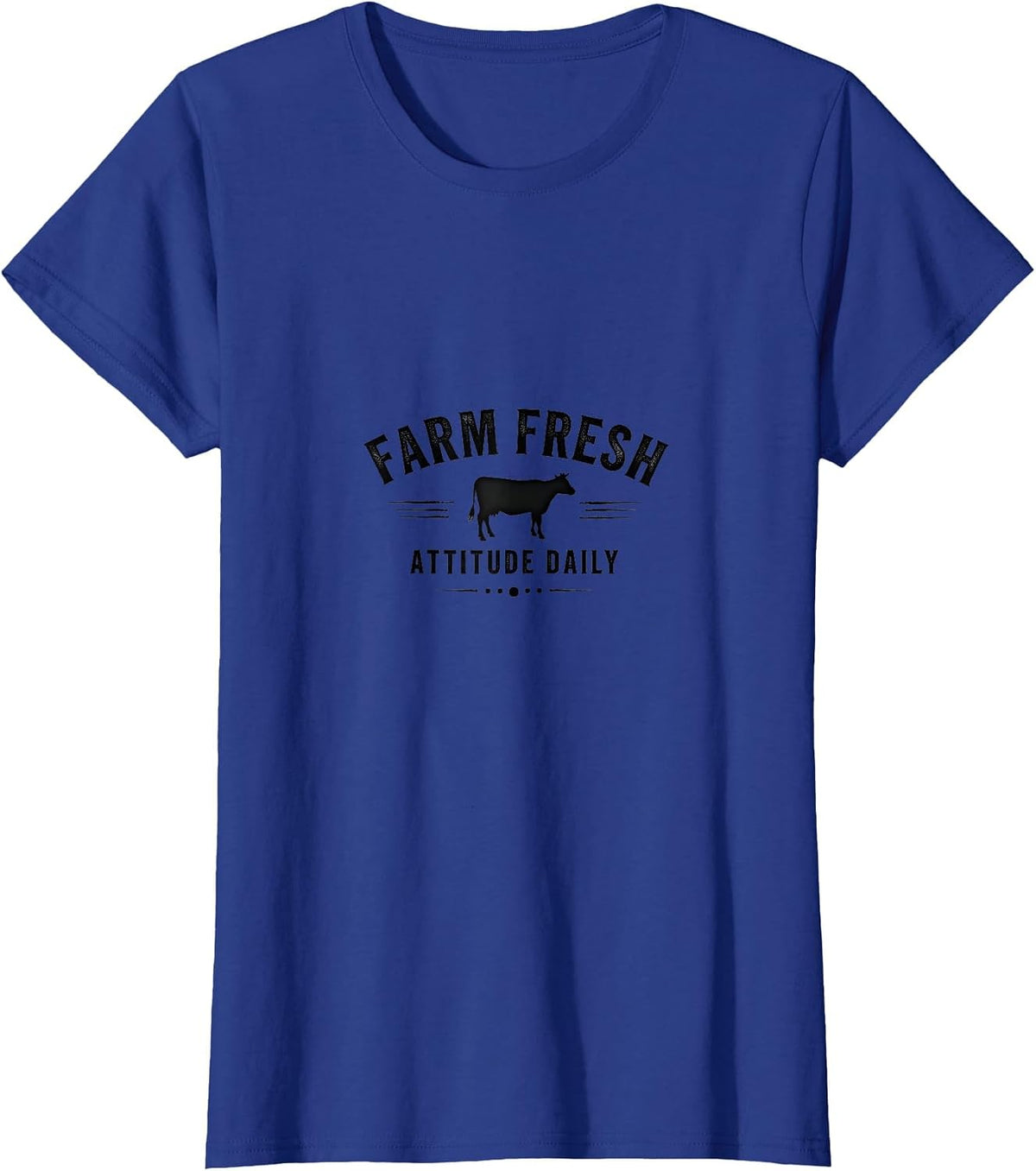 Farm Fresh Attitude Daily Cow Graphic Design T-Shirt - Royal Blue