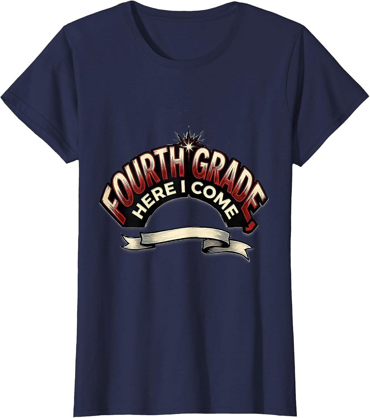 Women's Fourth Grade Here I Come Preppy Teacher Back To School Girls T-Shirt - Navy Blue