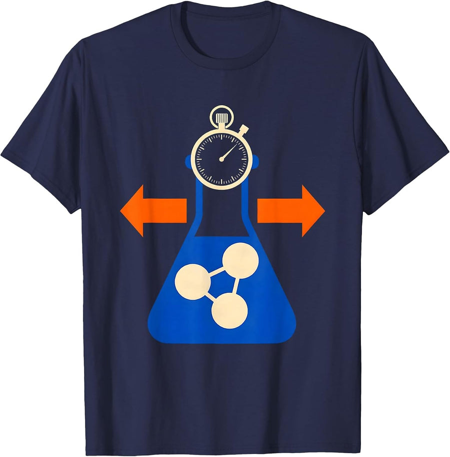 Reaction Flask Stopwatch Chemistry Nerd Humor T-Shirt - Navy Blue
