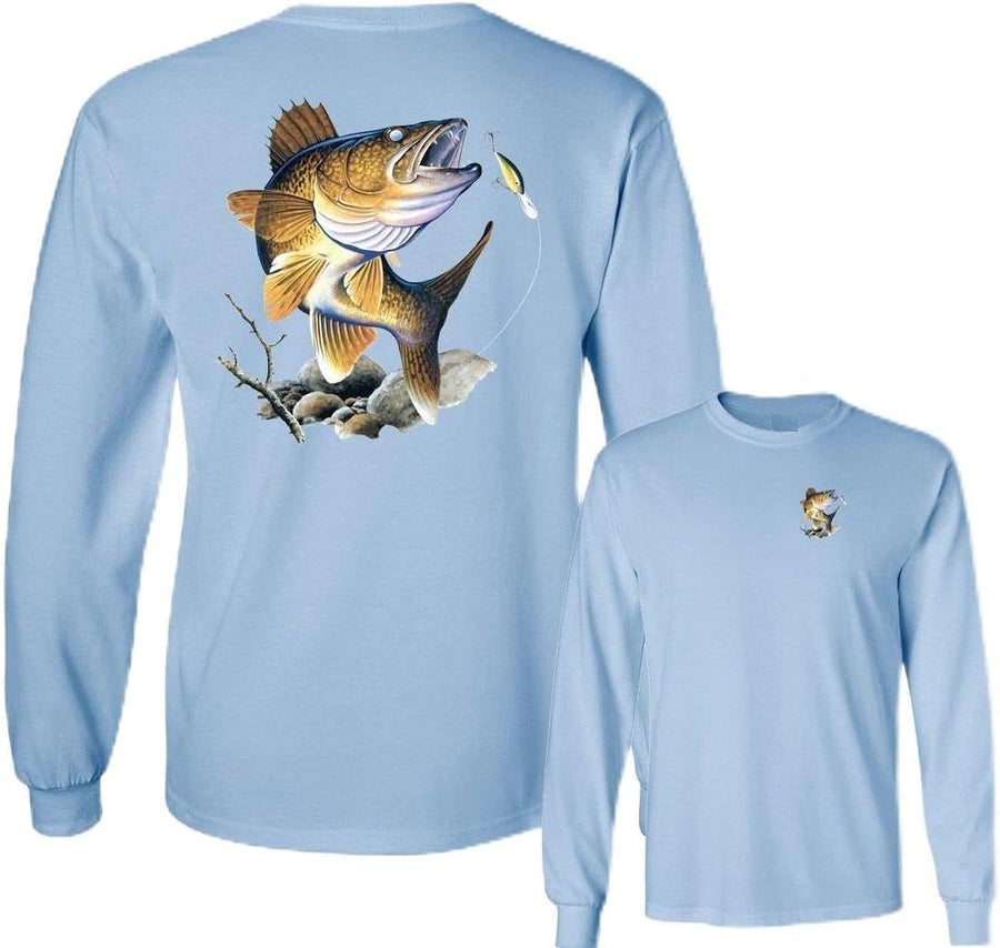 Walleye Going Lure Fishing Long Sleeve T-Shirt Gear - Light Blue