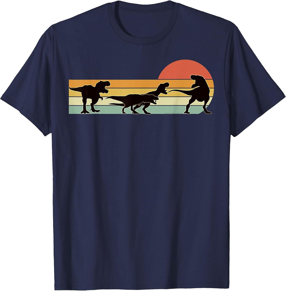 Retro T-Rex Dinosaur Family Dinosaurs T-Shirt - Navy Blue