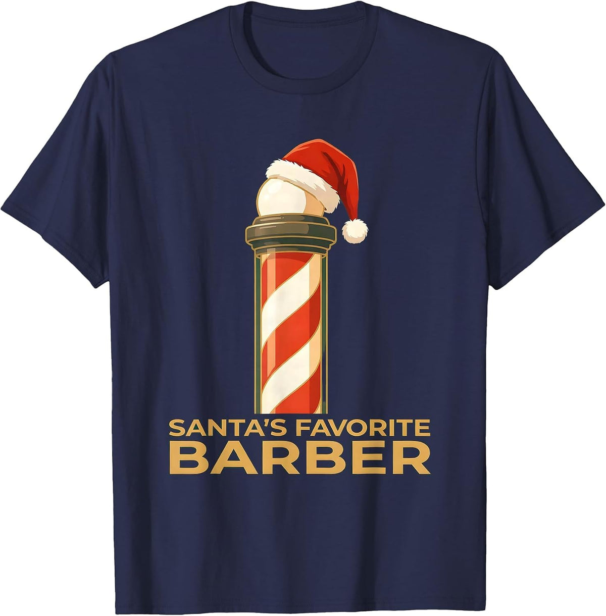 Santa's Favorite Barber Funny Christmas Barber Gift T-Shirt - Navy Blue
