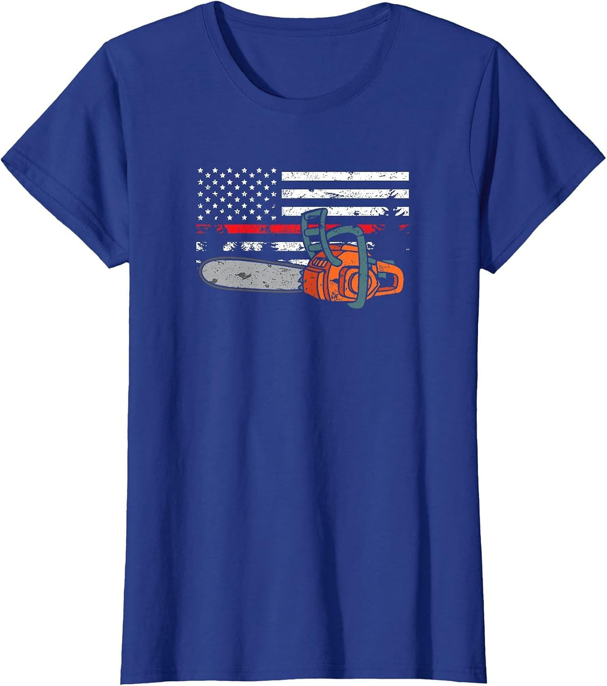 Wildland Firefighter Chainsaw Red Line American Flag T-Shirt - Royal Blue