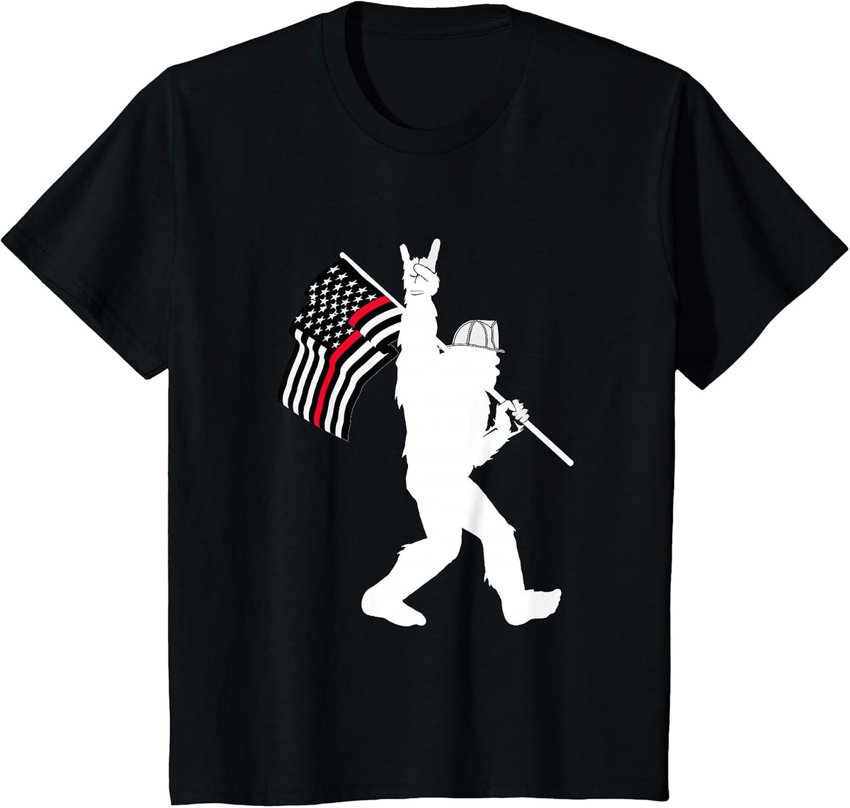 Bigfoot Firefighter Thin Red Line Flag for Dad and Mom T-Shirt - Black
