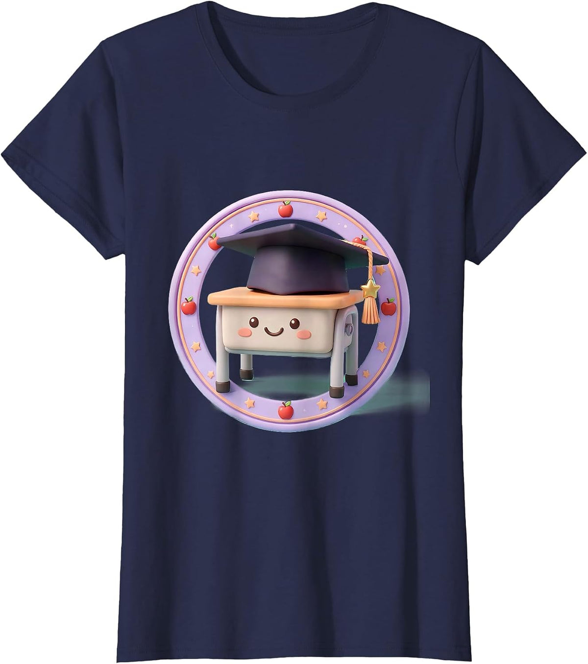 Women's 4th Grade Teacher Graduation Cap School Desk T-Shirt - Navy Blue