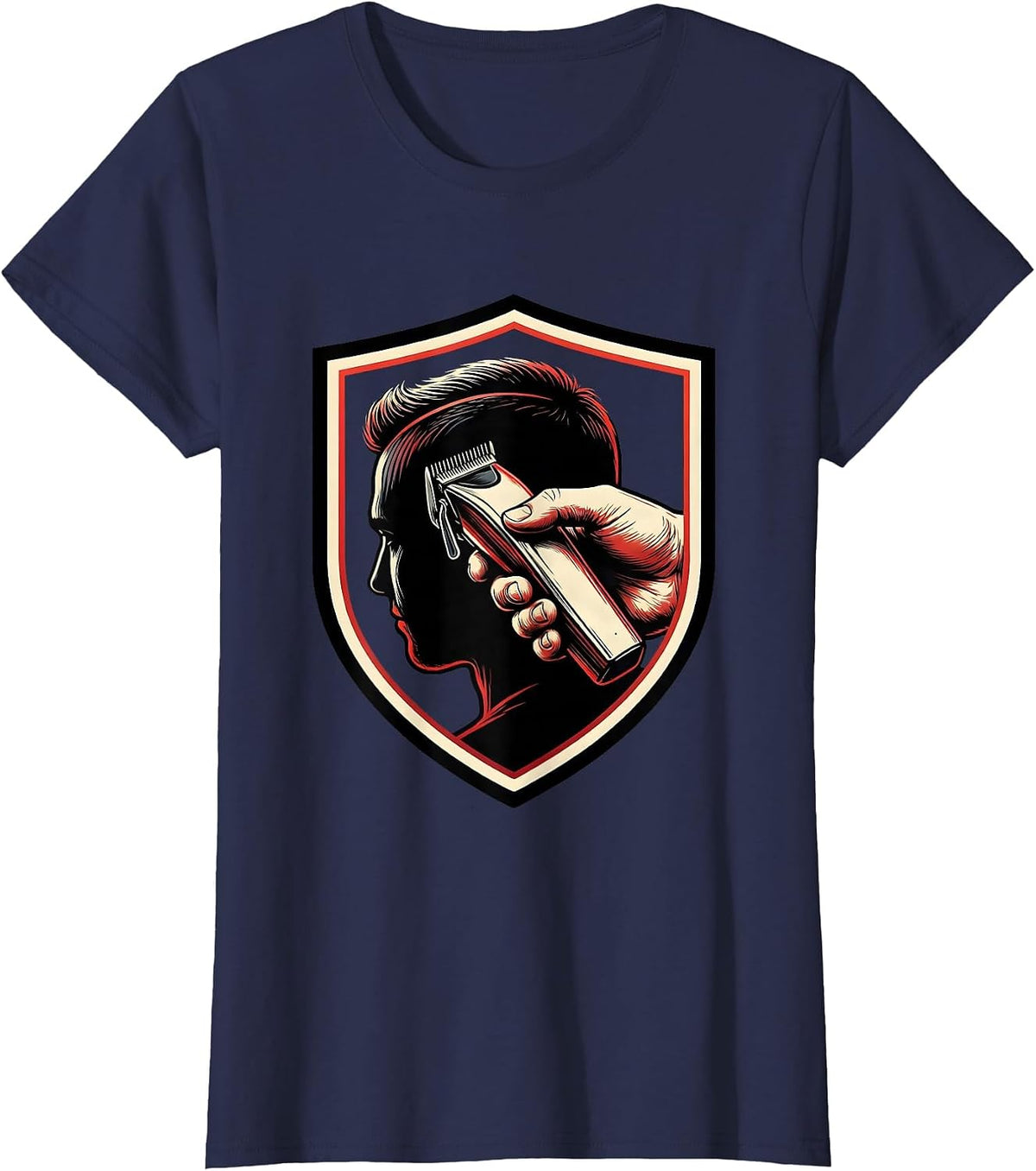 Women's Barber Shield Badge Vintage Sign Painter Humor T-Shirt - Navy Blue