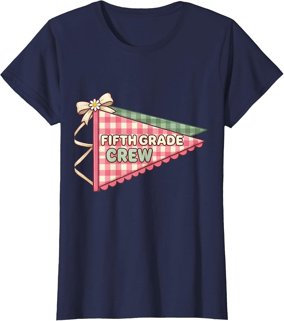 Women's Fifth Grade Crew Cute Preppy Back To School Girl Teacher T-Shirt - Navy Blue