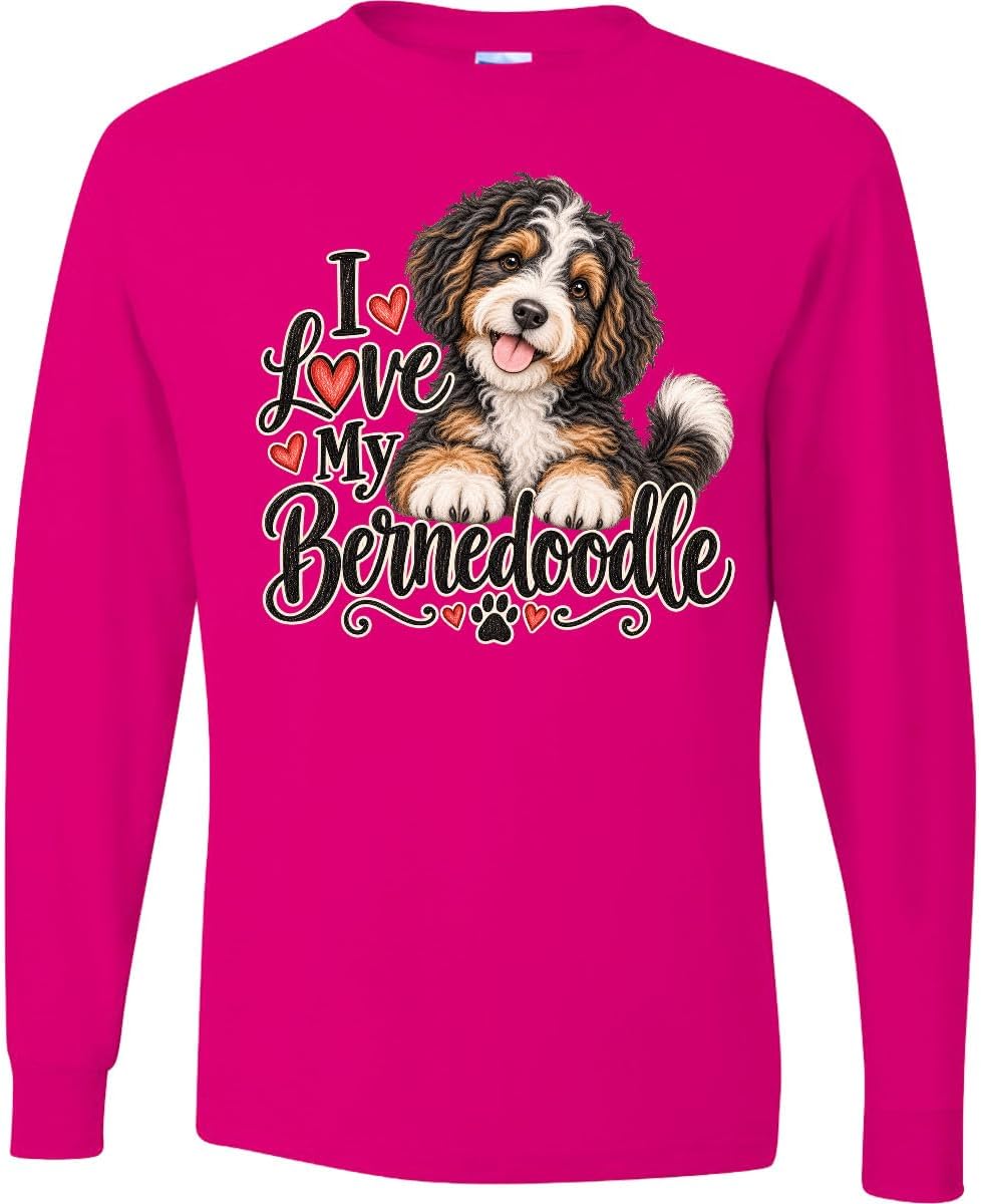 inktastic I Love My Bernedoodle Adult Long Sleeve T-Shirt - Cyber Pink