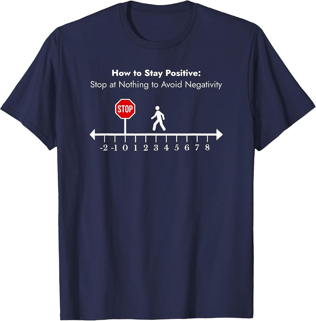Stay Positive Avoid Negativity Math Teacher Inspiring Pun T-Shirt - Navy Blue