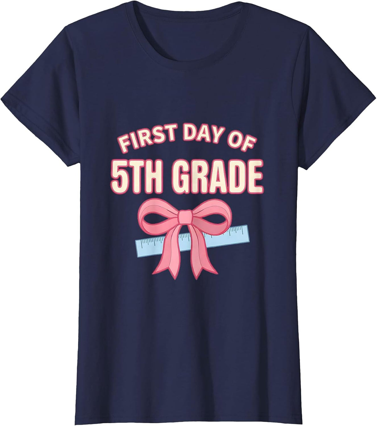 Women's First Day Of 5th Grade Coquette Back To School Girls Kids T-Shirt - Navy Blue