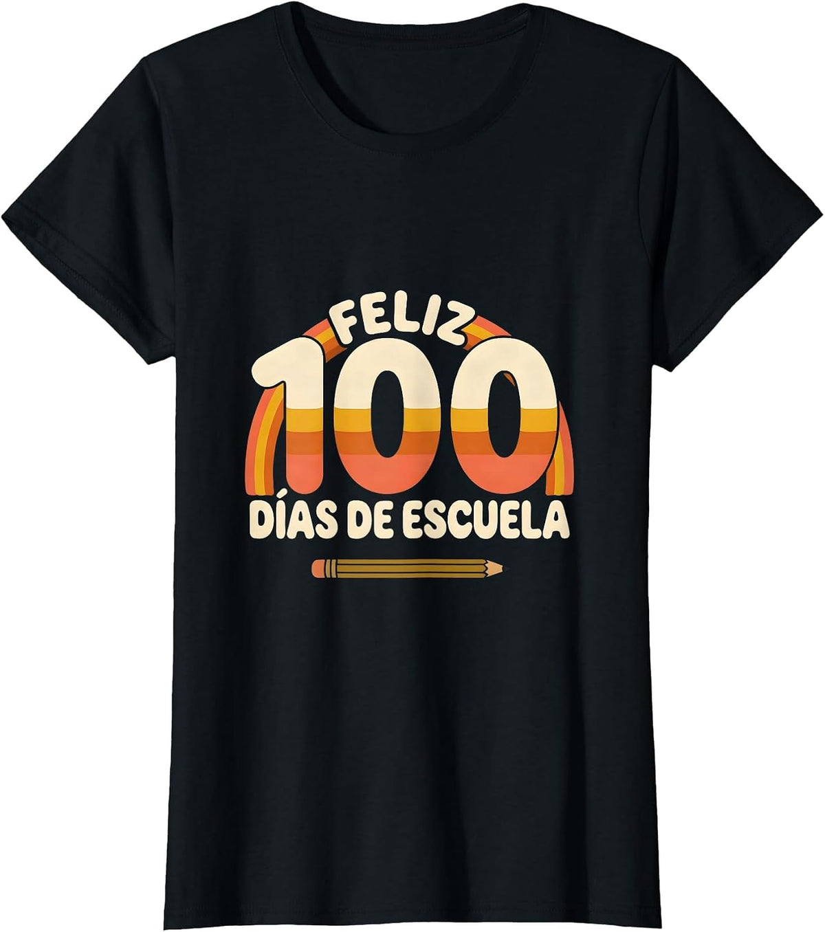 Feliz 100 días de escuela Retro 70s Spanish Teacher 100th T-Shirt - Black