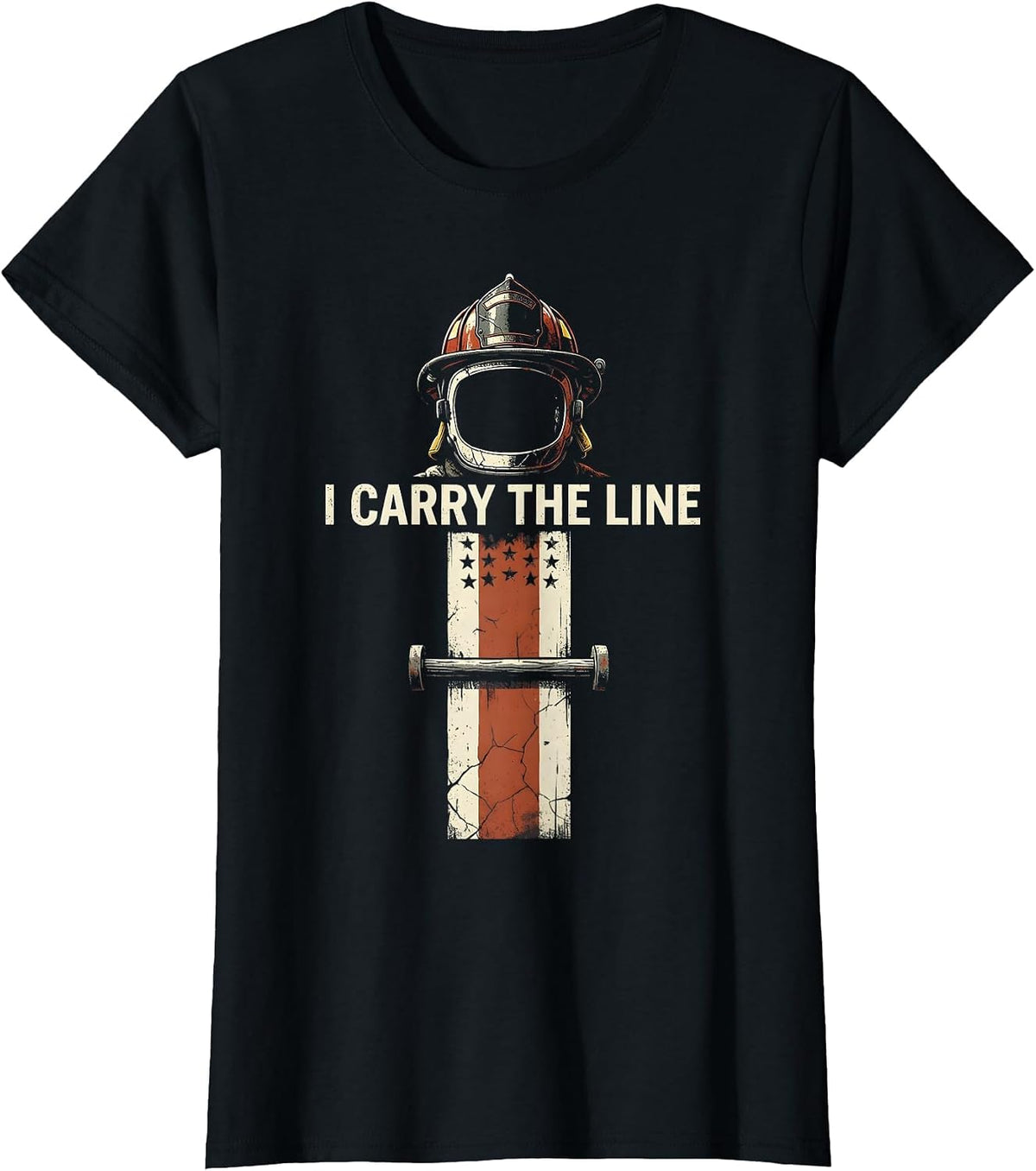 Women's I Carry The Line Distressed Firefighter Helmet Thin Red Line T-Shirt - Black
