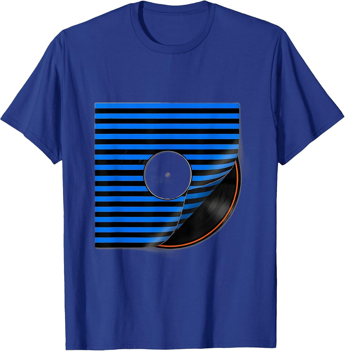 Men's Disrupted Stripe Record Sleeve Hip Hop 80s 90s Nostalgia T-Shirt - Royal Blue