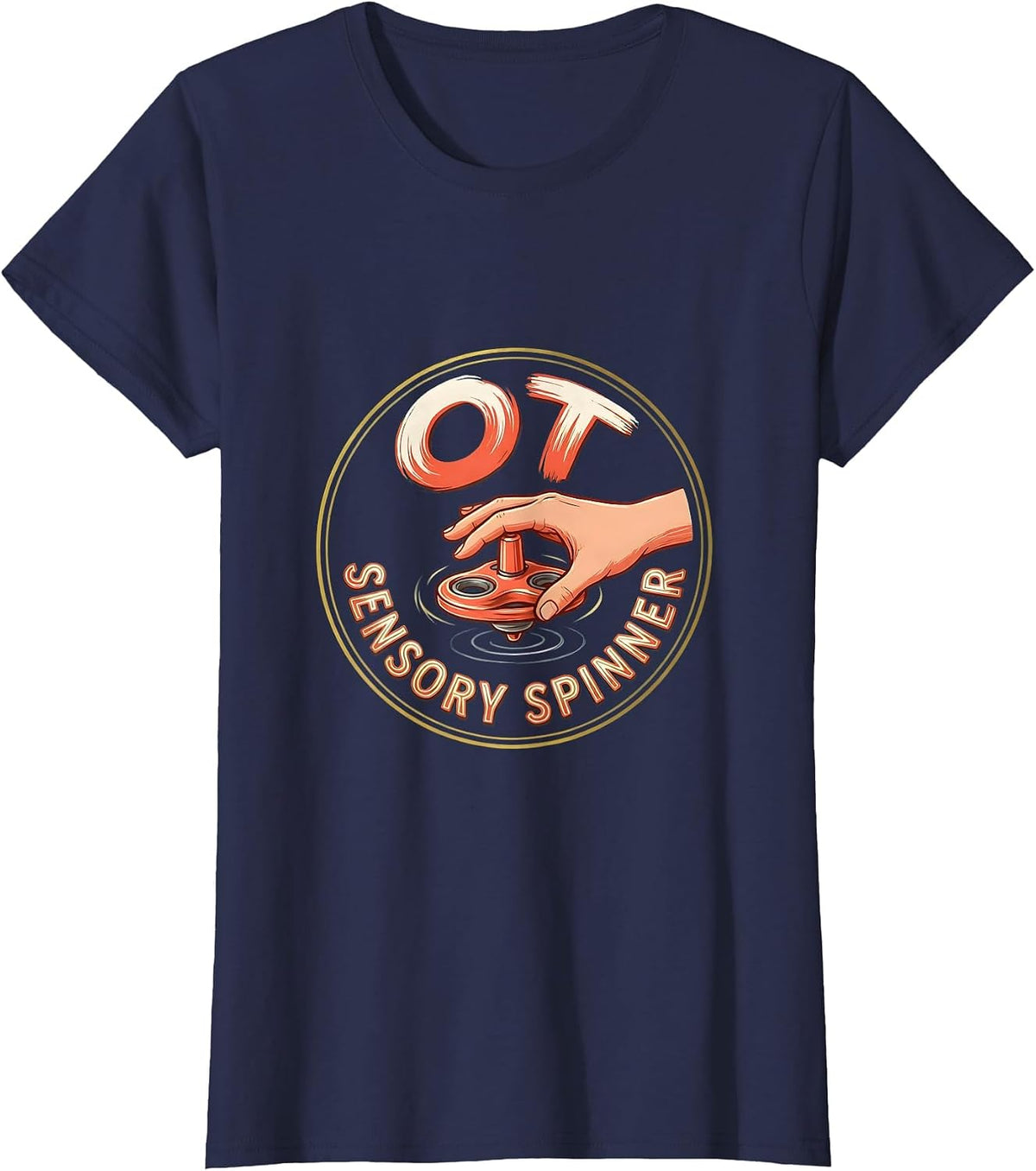 Women's OT Sensory Spinner Occupational Therapy Professional Pride T-Shirt - Navy Blue