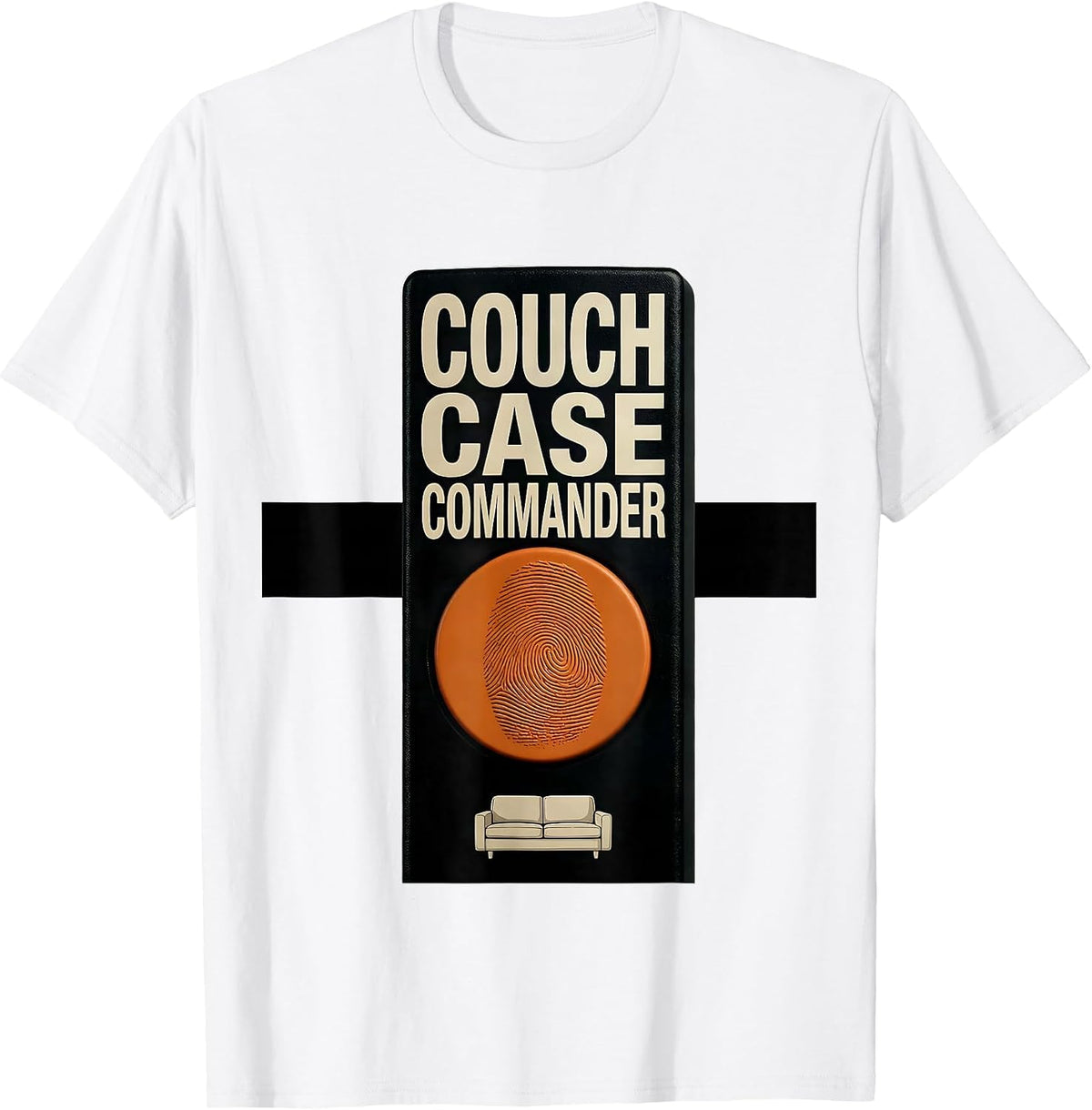 Men's Couch Case Commander Brutalist True Crime Fan Humor T-Shirt - White