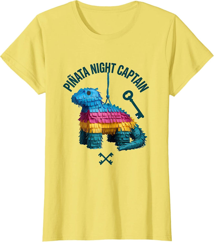 Piñata Night Captain Funny Cinco De Mayo Party Costume T-Shirt - Lemon Yellow