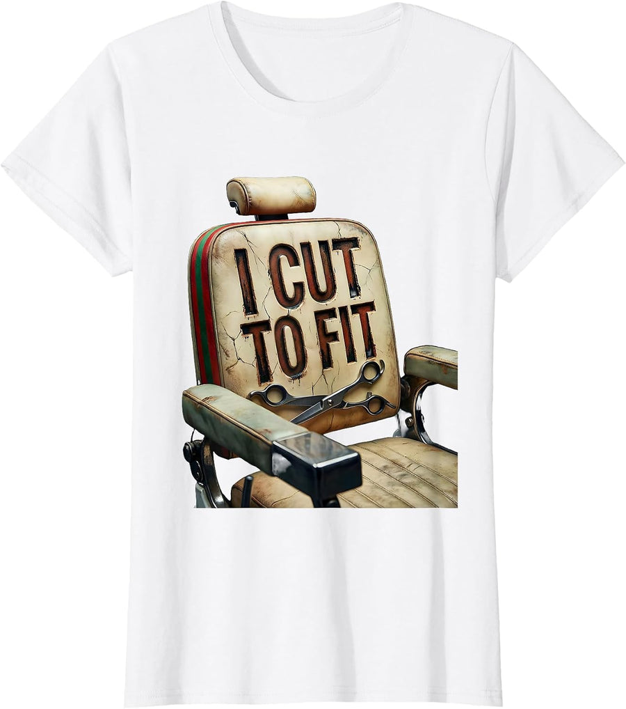 Women's I Cut To Fit Distressed Funny Barber Hairdresser Christmas T-Shirt - White
