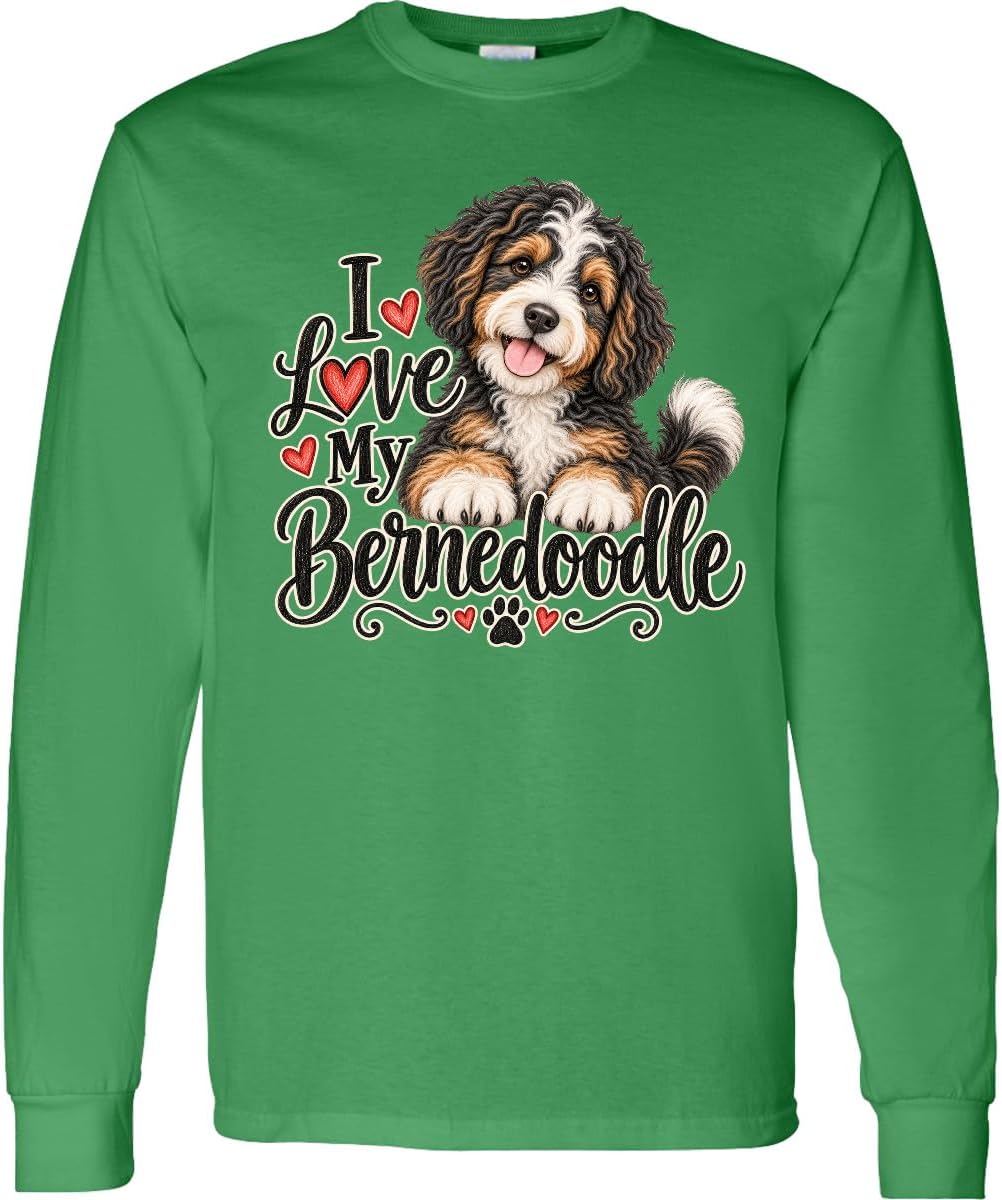 inktastic I Love My Bernedoodle Adult Long Sleeve T-Shirt - Kelly Green