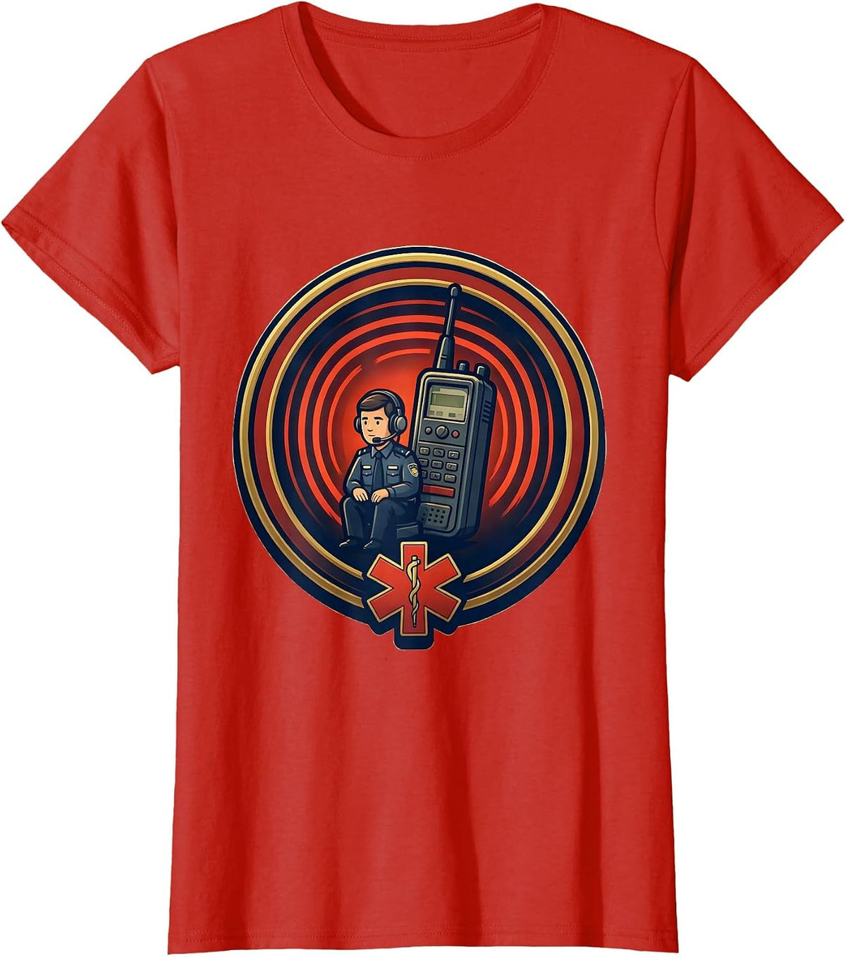 Women's Dispatcher Radio Badge EMT Paramedic Humor T-Shirt - Red