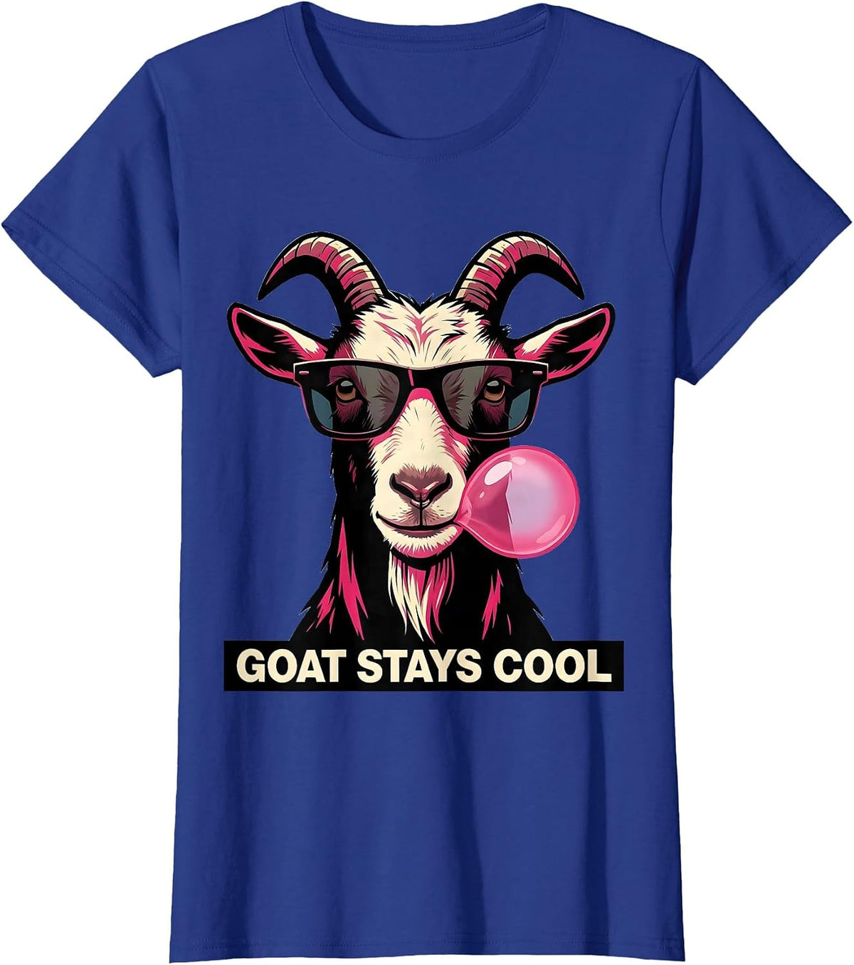 Women's Goat Stays Cool Cartoon Funny Goat Lover Animal Humor T-Shirt - Royal Blue