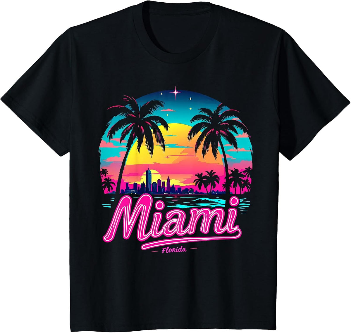 Vintage Miami Beach – Retro 305 Florida Sunset Graphic T-Shirt - Black