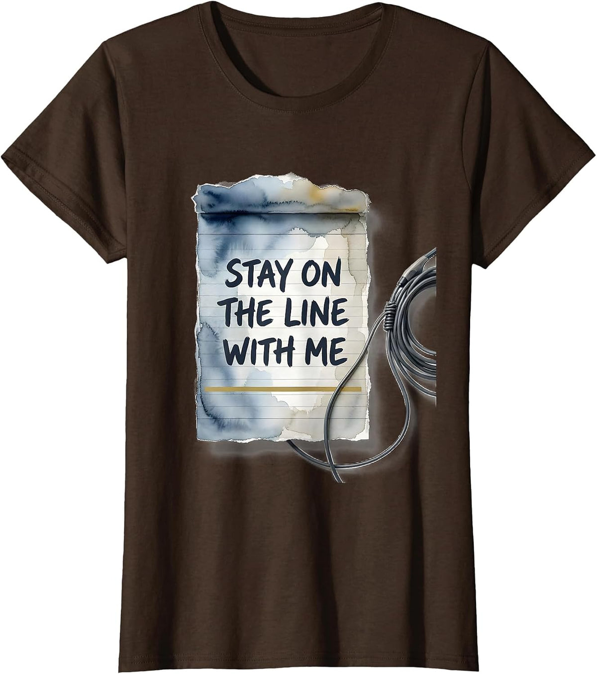 Women's Stay On The Line With Me Watercolor 911 Dispatcher Tribute T-Shirt - Brown