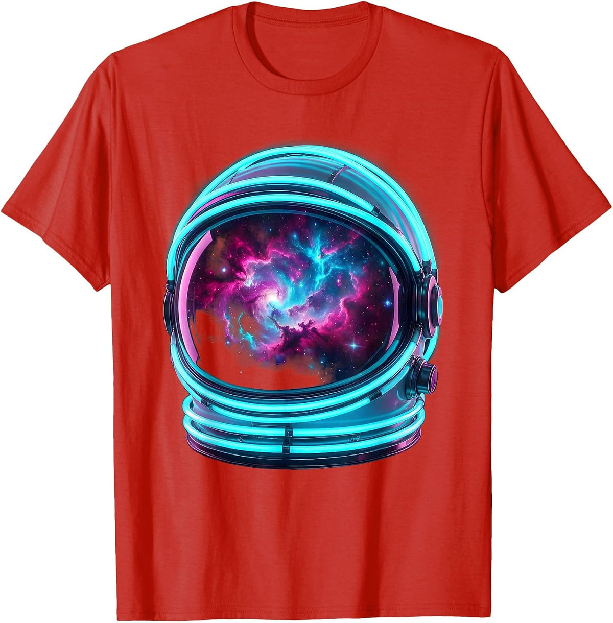 Men's Astronaut Helmet Nebula Reflection Space Art T-Shirt - Red