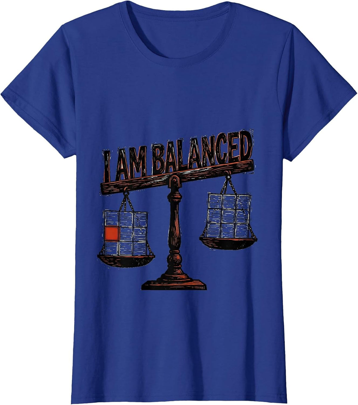 Women's I Am Balanced Funny Chemistry Science Humor Linocut T-Shirt - Royal Blue