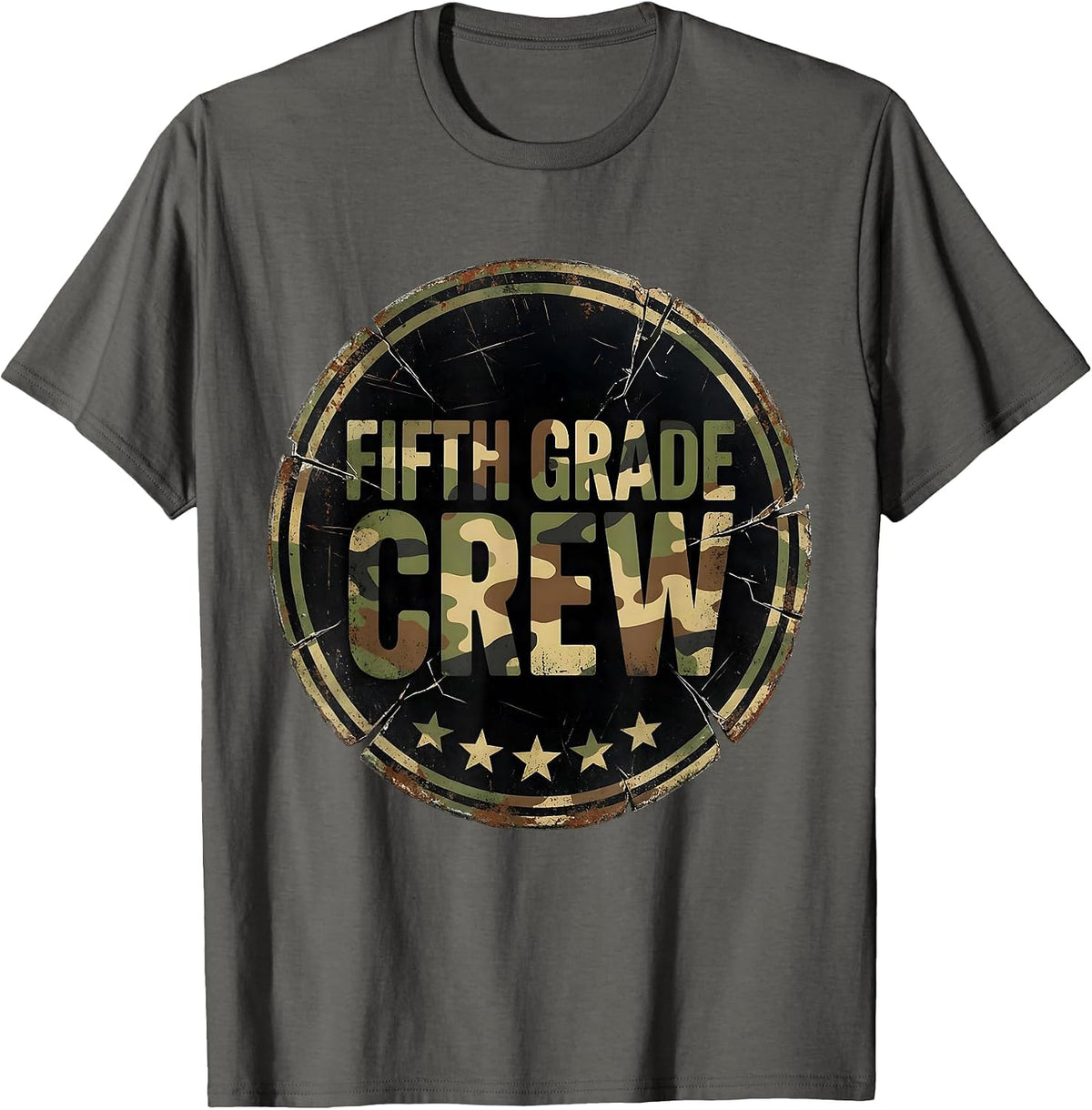 Men's Fifth Grade Crew Distressed Camo Back To School Boys Teacher T-Shirt - Asphalt Grey