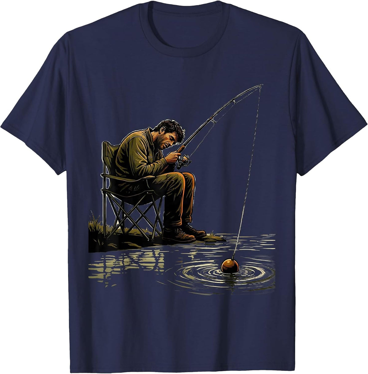 Men's Sleeping Angler Fishing Humor Funny Fisherman Gift T-Shirt - Navy Blue
