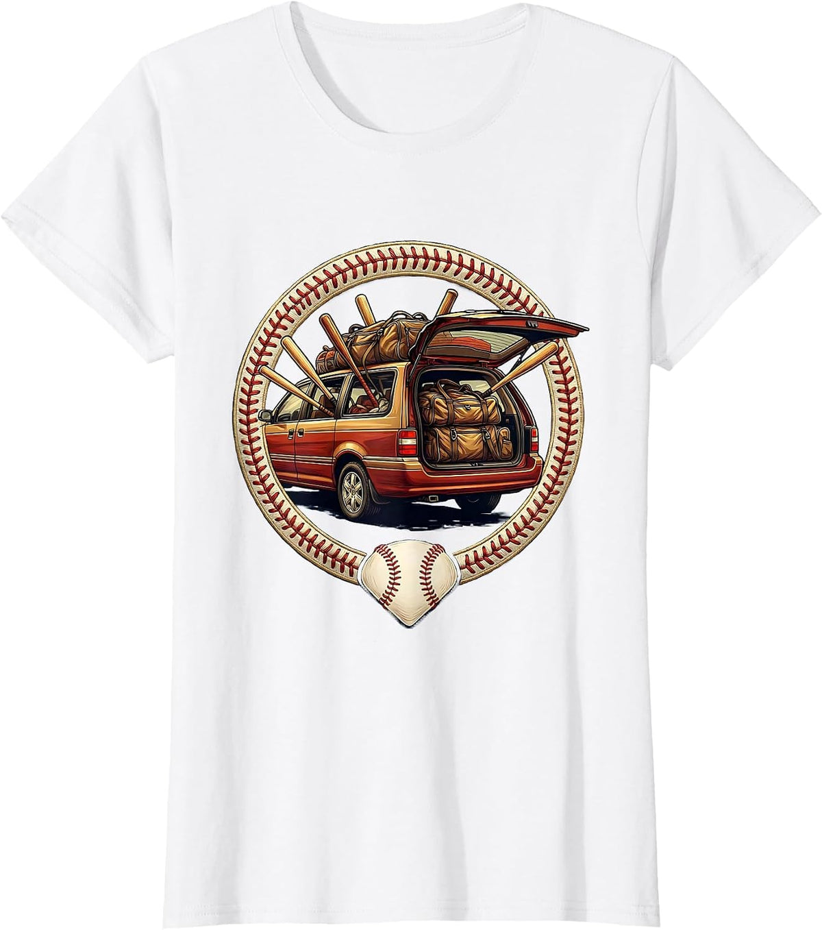 Baseball Mom Minivan Graphic Tee T-Shirt - White