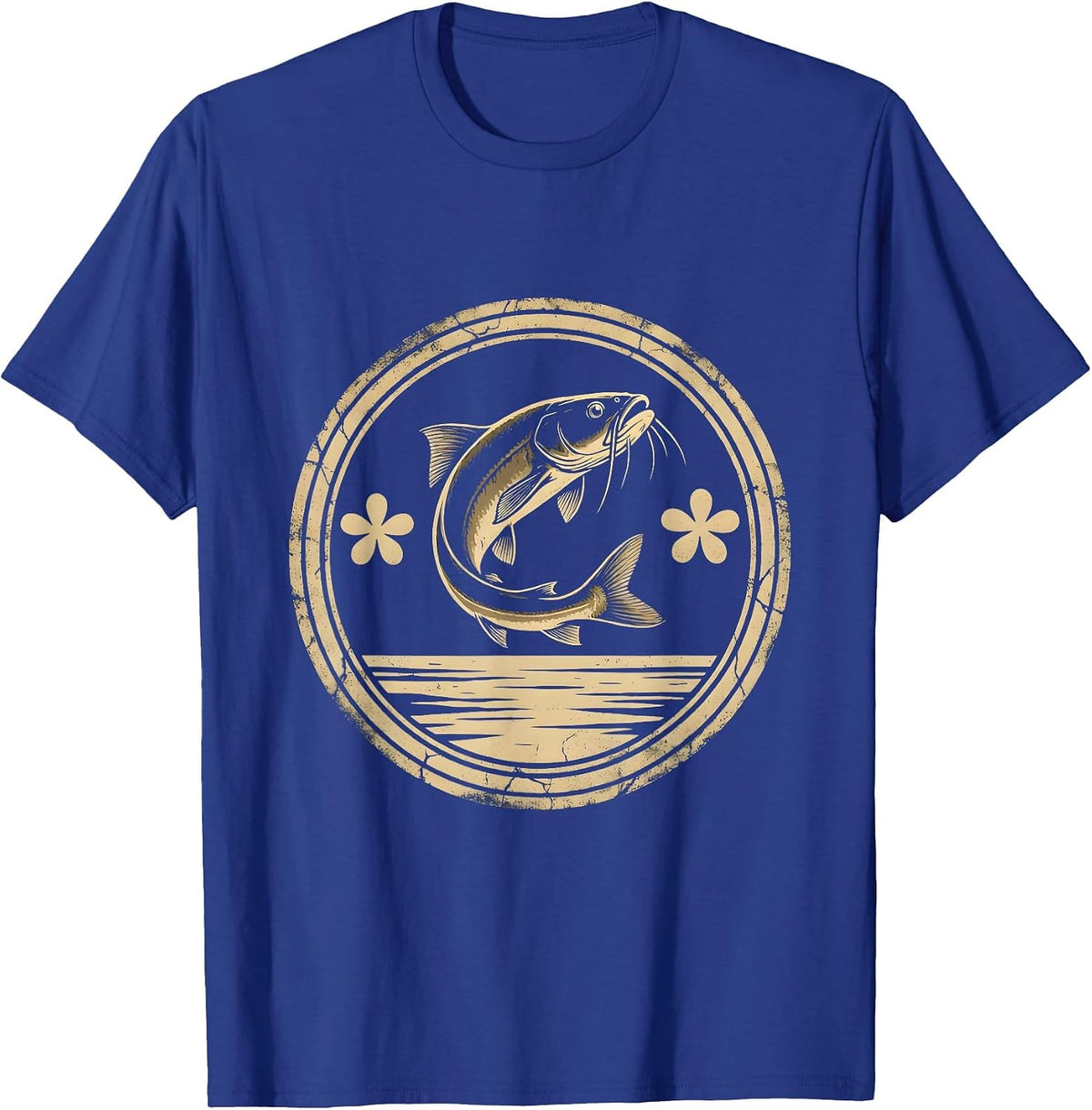 Men's Texas Catfish Leaping at Dusk Illustration T-Shirt - Royal Blue