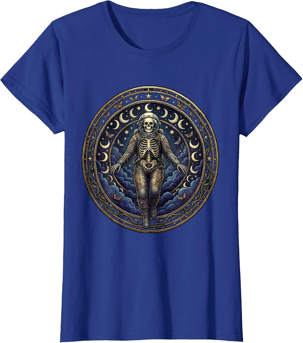 Women's Skeleton Astronaut Floating in Space Illustration T-Shirt - Royal Blue