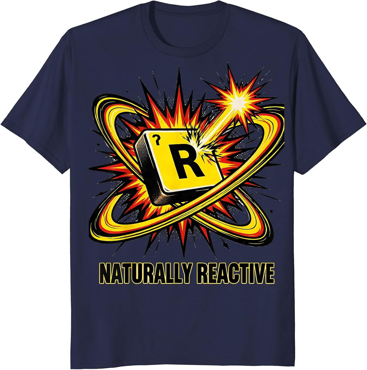 Naturally Reactive Pop Art Chemistry Pun Science Humor Gift T-Shirt - Navy Blue