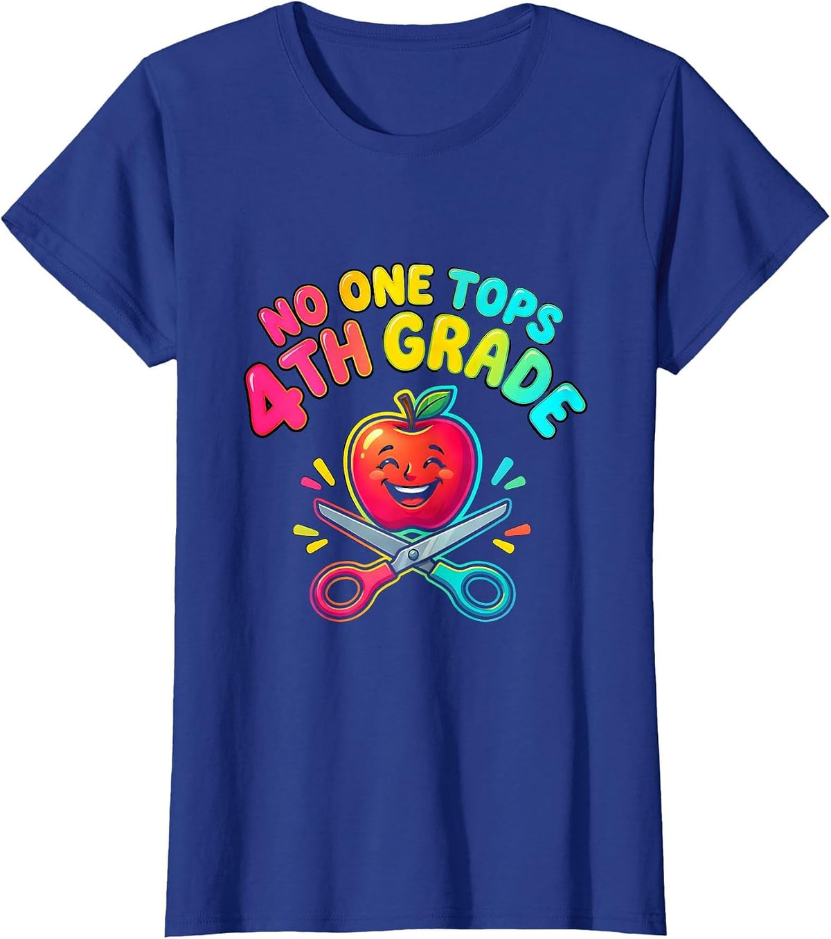 Women's No One Tops 4th Grade Funny Teacher Back To School Crew T-Shirt - Royal Blue