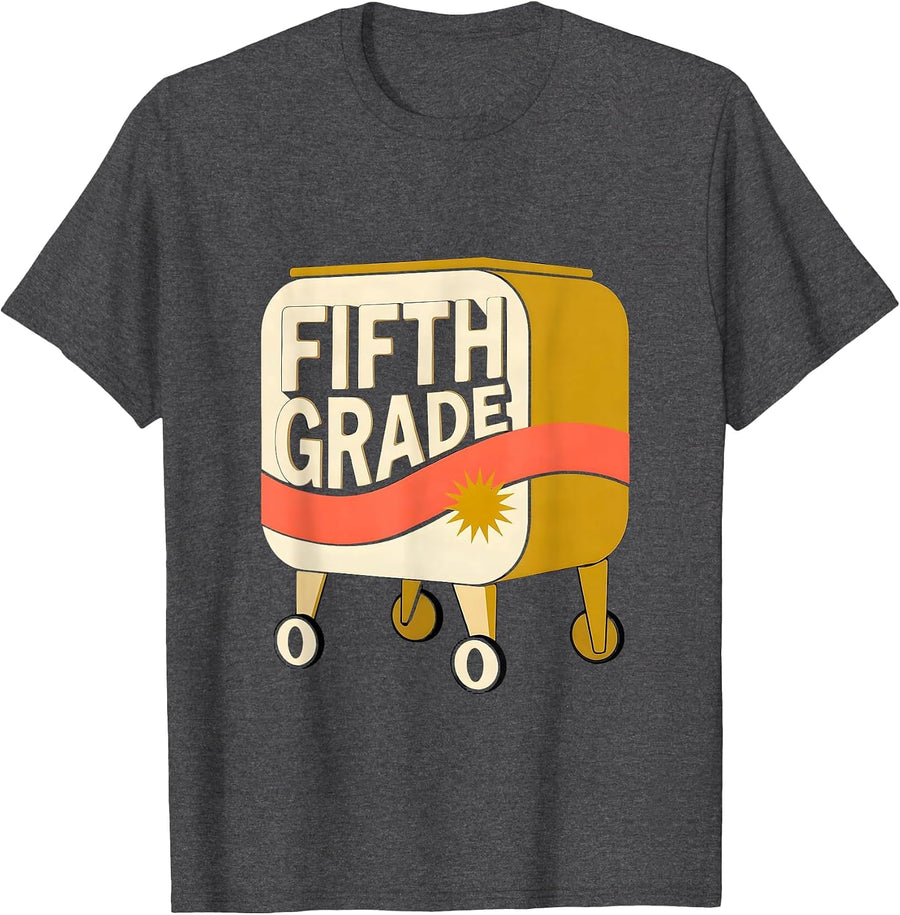 Men's Fifth Grade Preppy Midcentury Modern Back To School Teacher T-Shirt - Dark Heather Grey