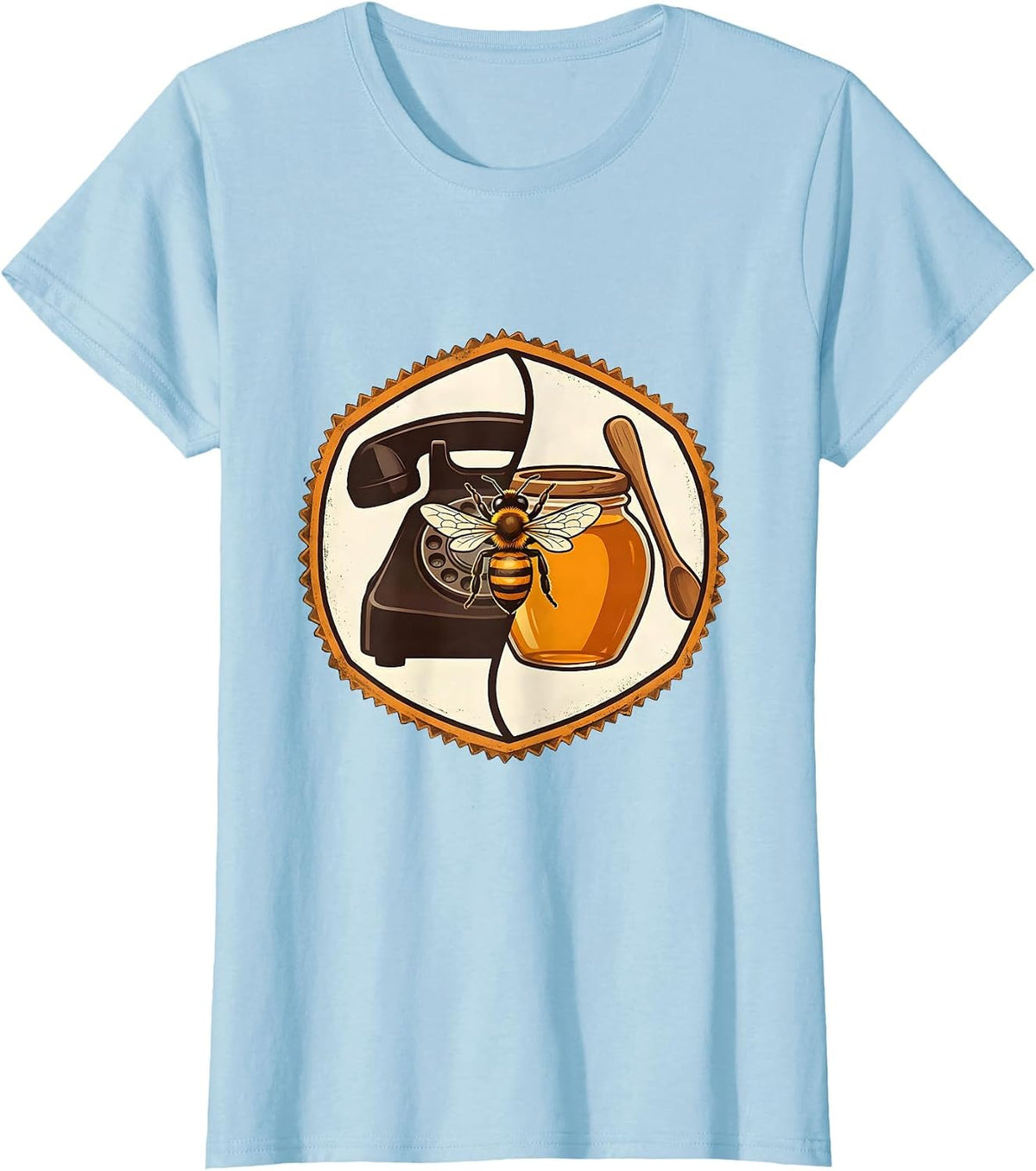 Women's Beekeeper Badge Rotary Phone Honey Jar Humor T-Shirt - Baby Blue
