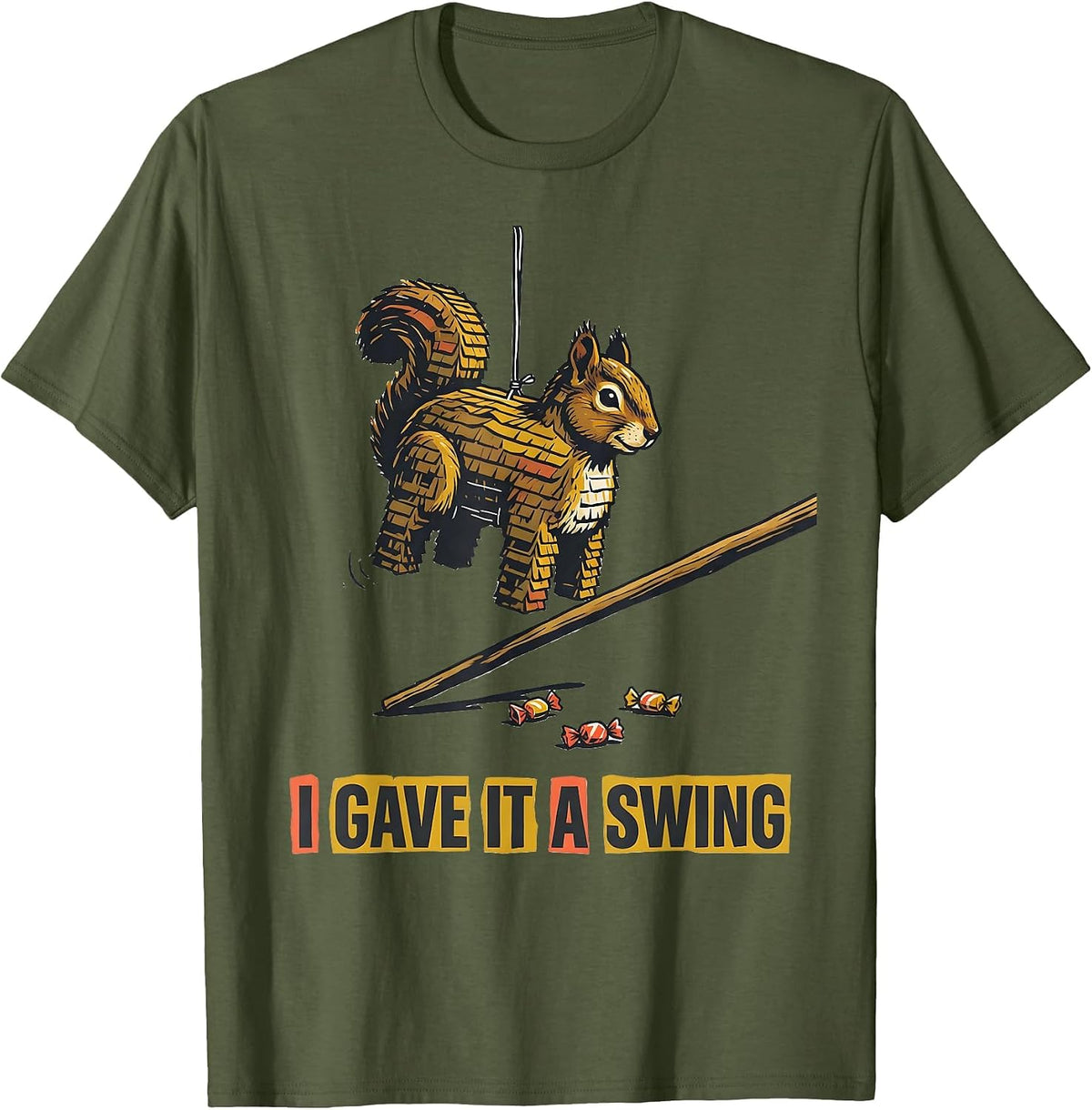 Men's I Gave It A Swing Midcentury Modern Cinco De Mayo Party T-Shirt - Olive Green