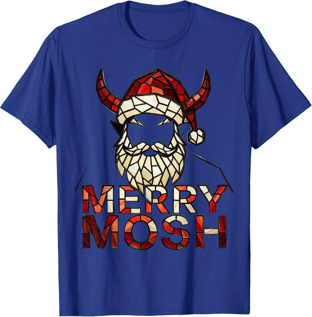 Men's Merry Mosh Stained Glass Heavy Metal Santa Parody Christmas T-Shirt - Royal Blue