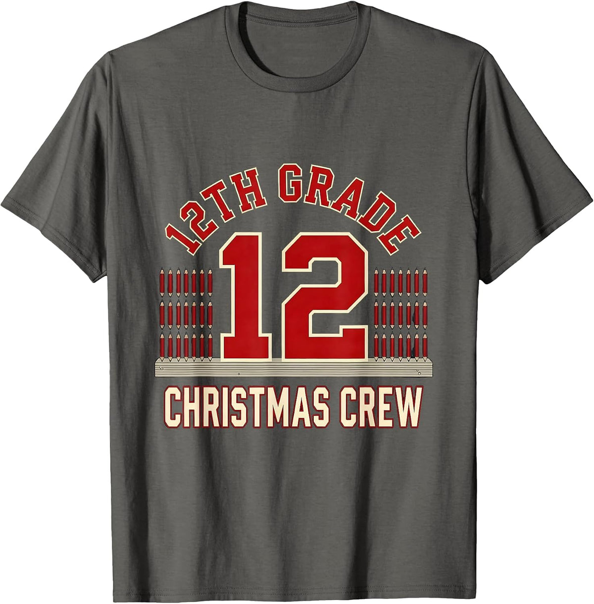 Men's 12th Grade Christmas Crew Funny Teacher Holiday Humor T-Shirt - Asphalt Grey