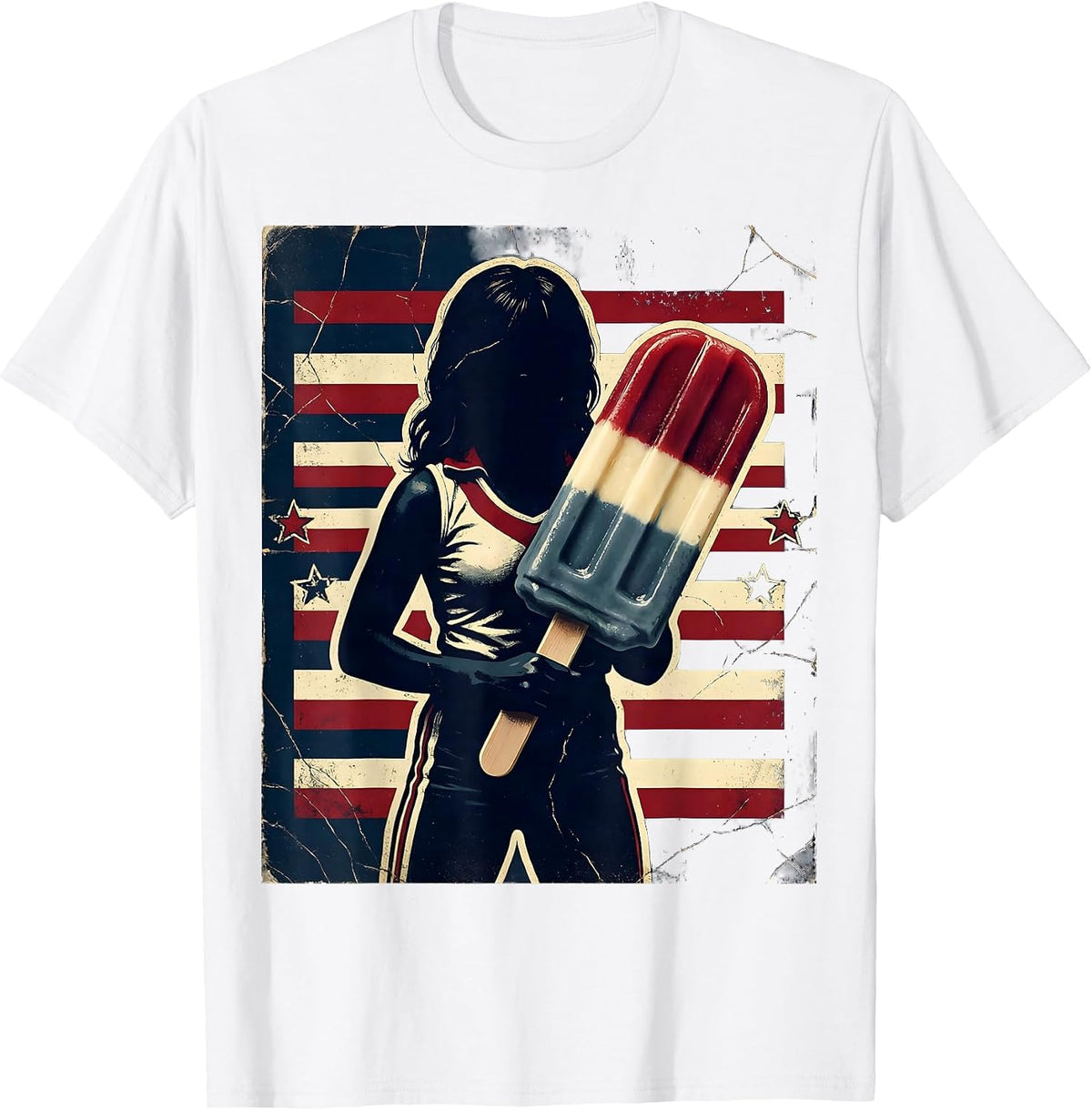 Men's Red White and Blue Popsicle Girl Summer Design T-Shirt - White