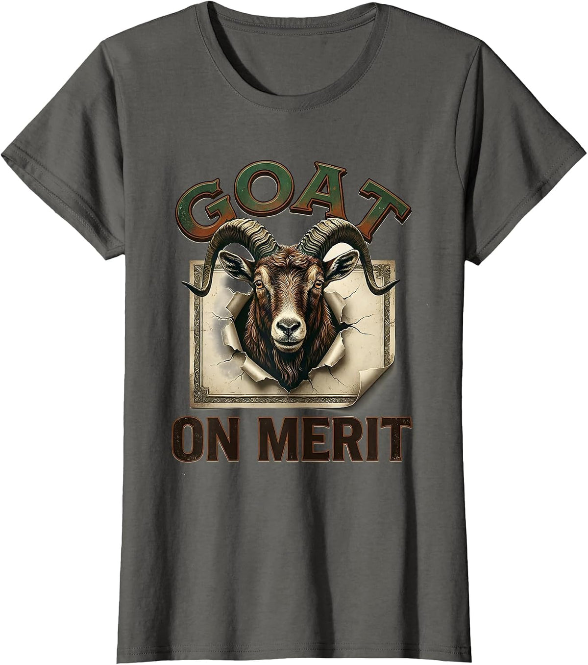Women's GOAT On Merit Vintage Funny Goat Lover Farm Animal Humor T-Shirt - Asphalt Grey