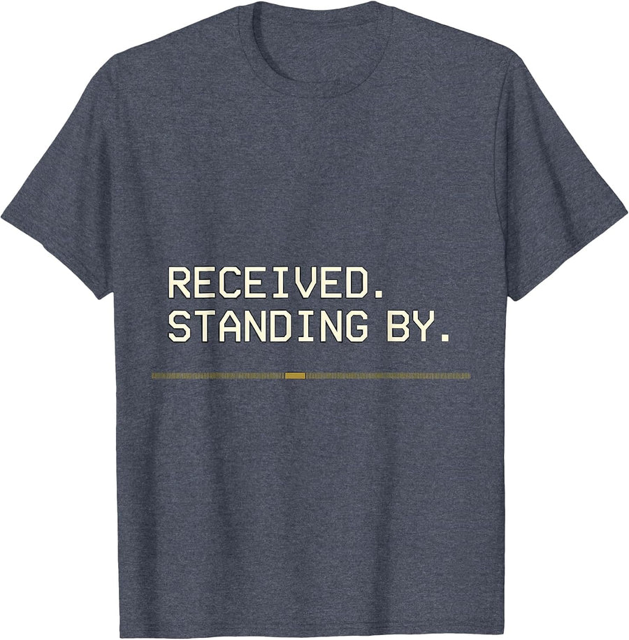 Received Standing By Thin Gold Line 911 Dispatcher Christmas T-Shirt - Heather Blue
