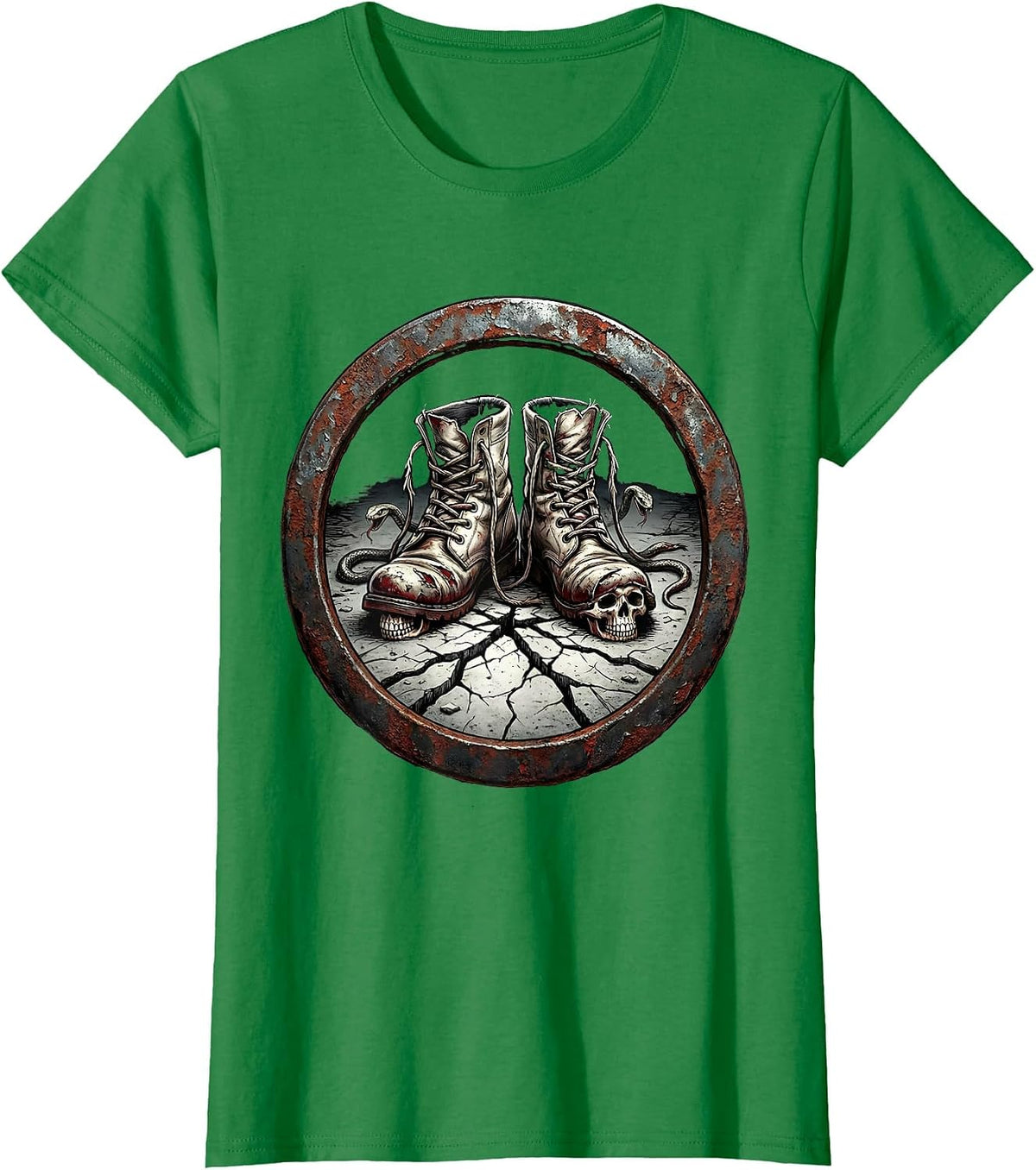 Worn Boots Grunge Pavement Illustration T-Shirt - Kelly Green