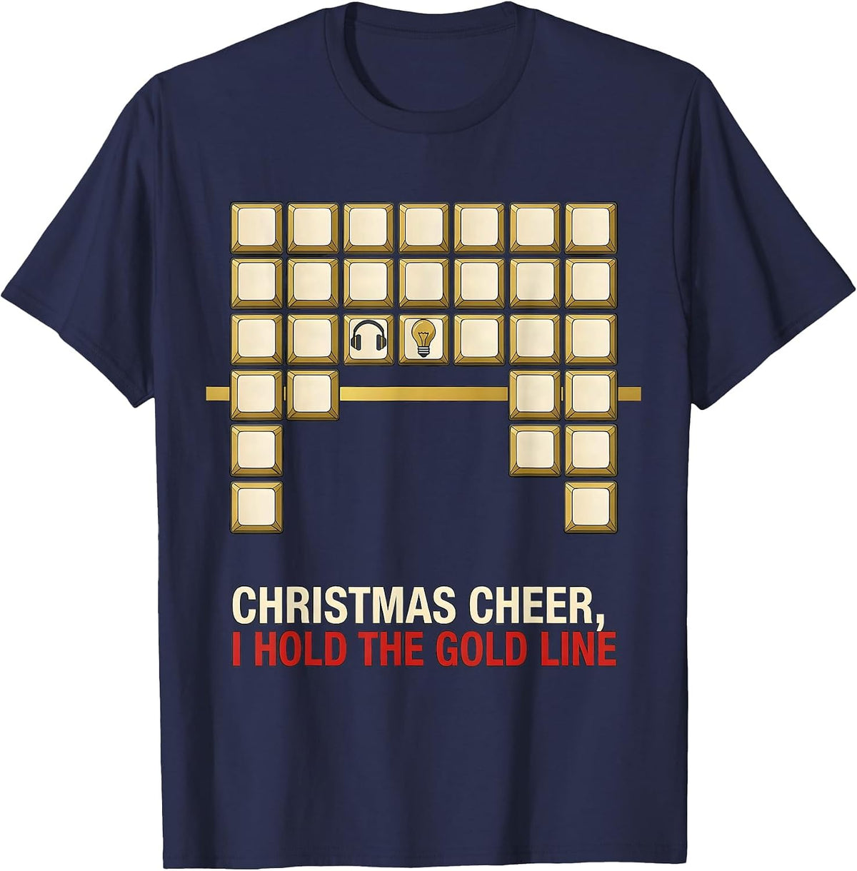 Men's Christmas Cheer I Hold The Gold Line Funny 911 Dispatcher T-Shirt - Navy Blue