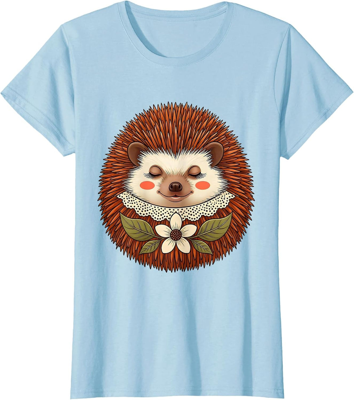 Cute Hedgehog Retro 70s Autumn Nature Lover Halloween T-Shirt - Baby Blue