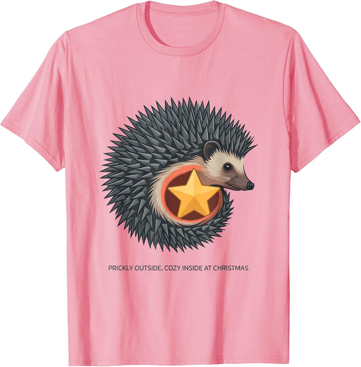 Men's Prickly Outside, Cozy Inside At Christmas Cute Hedgehog T-Shirt - Pink