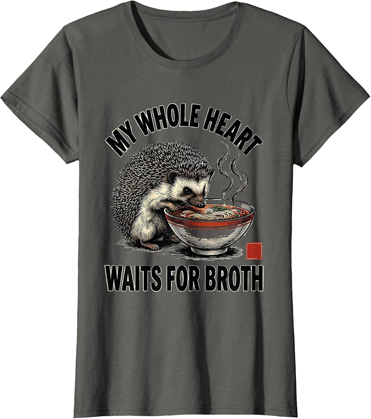 Women's My Whole Heart Waits For Broth Funny Anime Hedgehog Ramen T-Shirt - Asphalt Grey