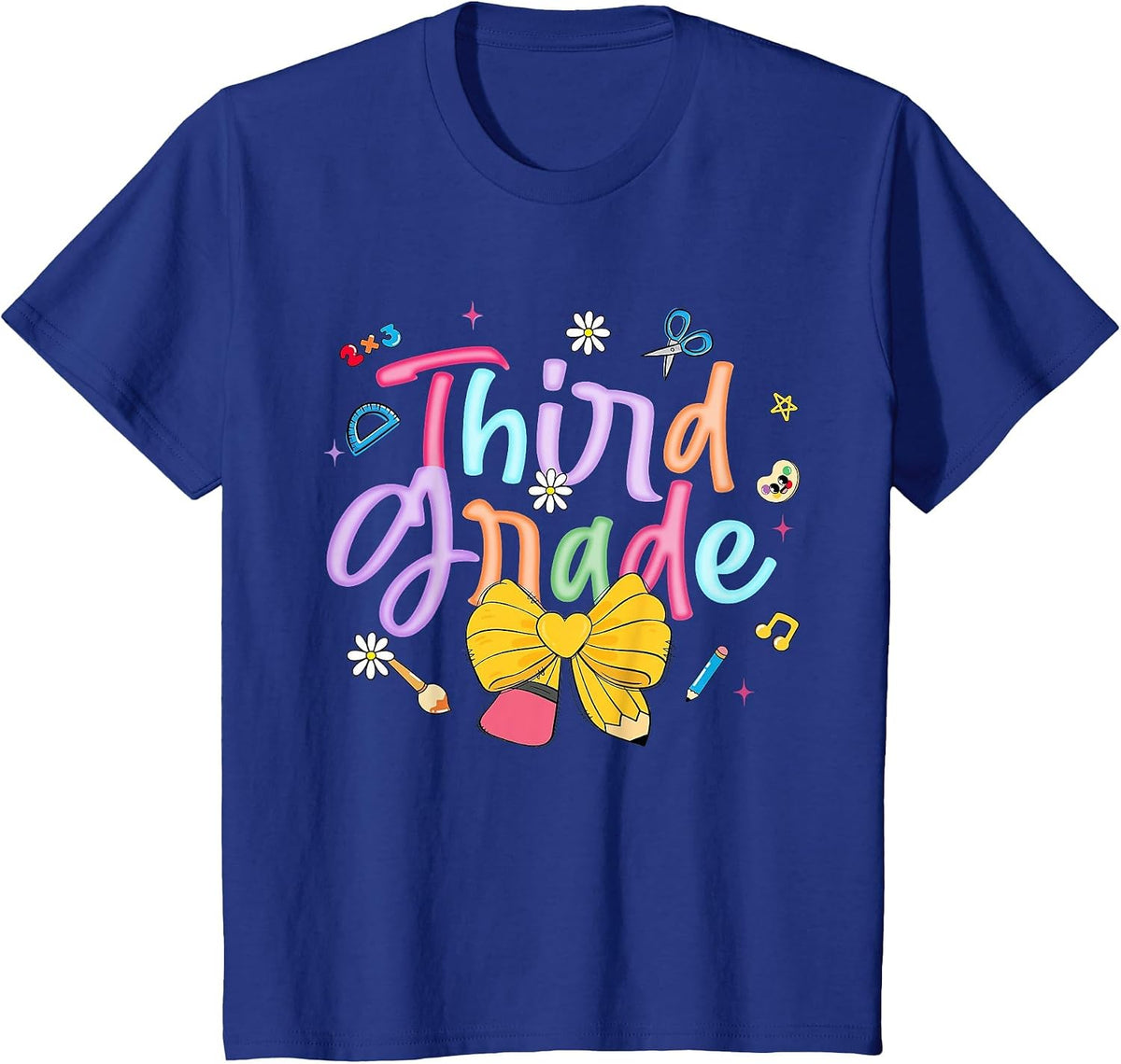 First Day of Third Grade Coquette Bow Pencil Teacher Student T-Shirt - Royal Blue
