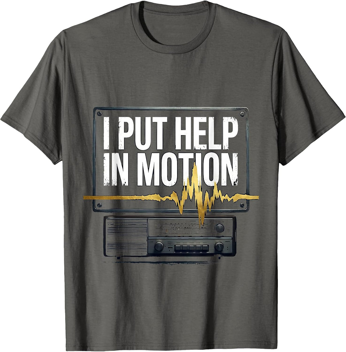 Men's I Put Help In Motion Patriotic 911 Dispatcher Thin Gold Line T-Shirt - Asphalt Grey